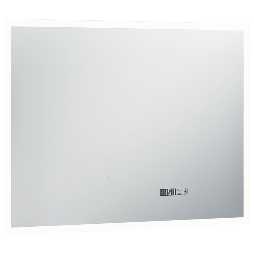 LED-Badspiegel mit Touch-Sensor und Zeitanzeige 80×60 cm
