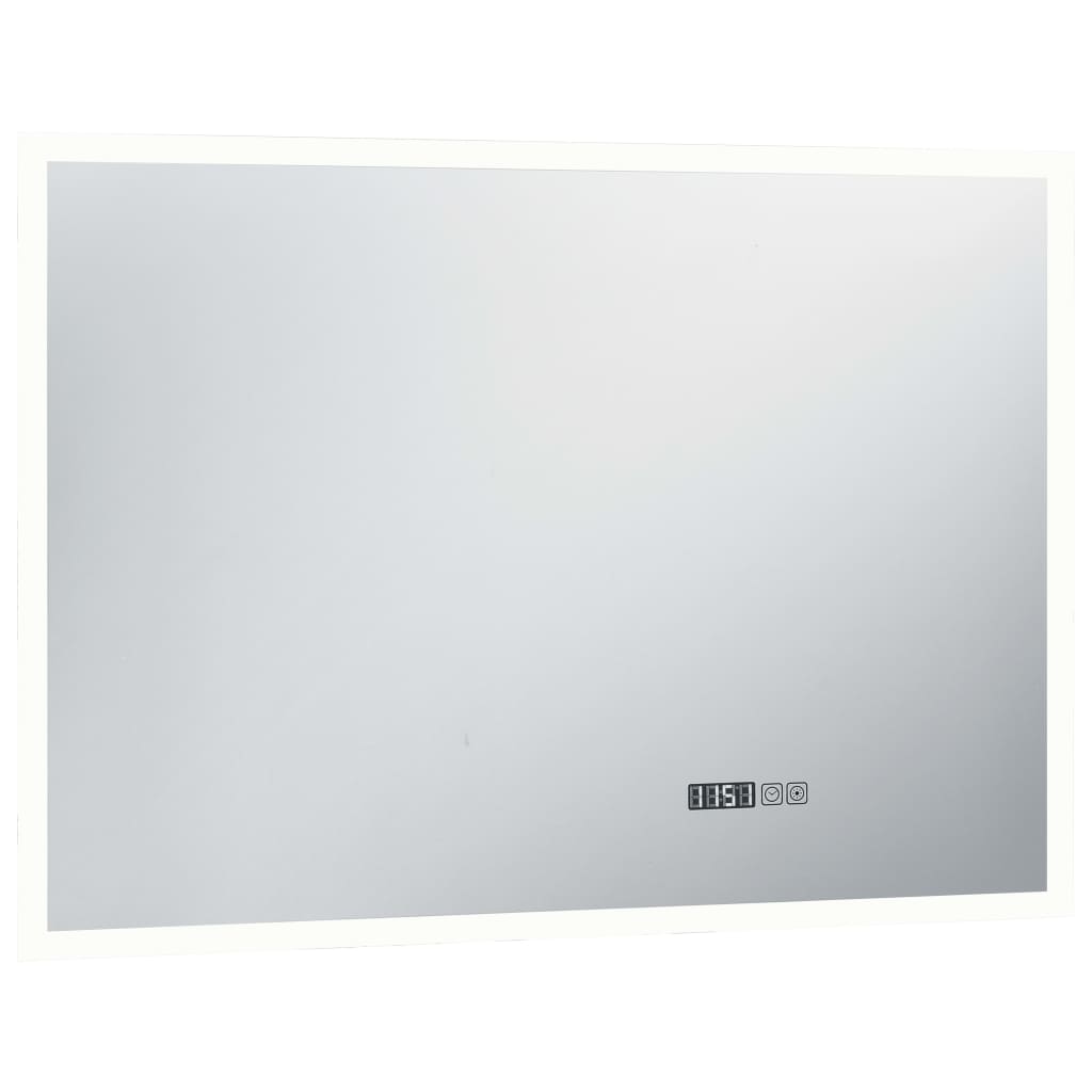 LED-Badspiegel mit Touch-Sensor und Zeitanzeige 100×60 cm