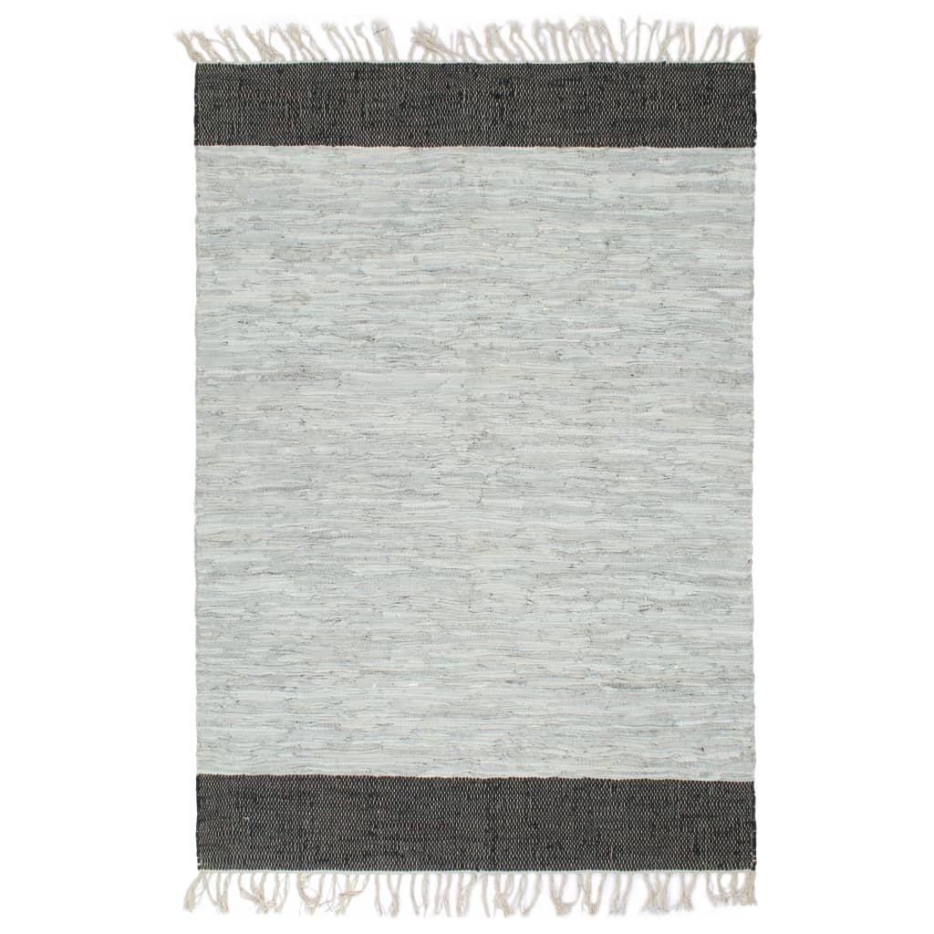 Handgewebter Chindi-Teppich Leder 120x170 cm Hellgrau Schwarz