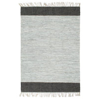 Thumbnail for Handgewebter Chindi-Teppich Leder 120x170 cm Hellgrau Schwarz