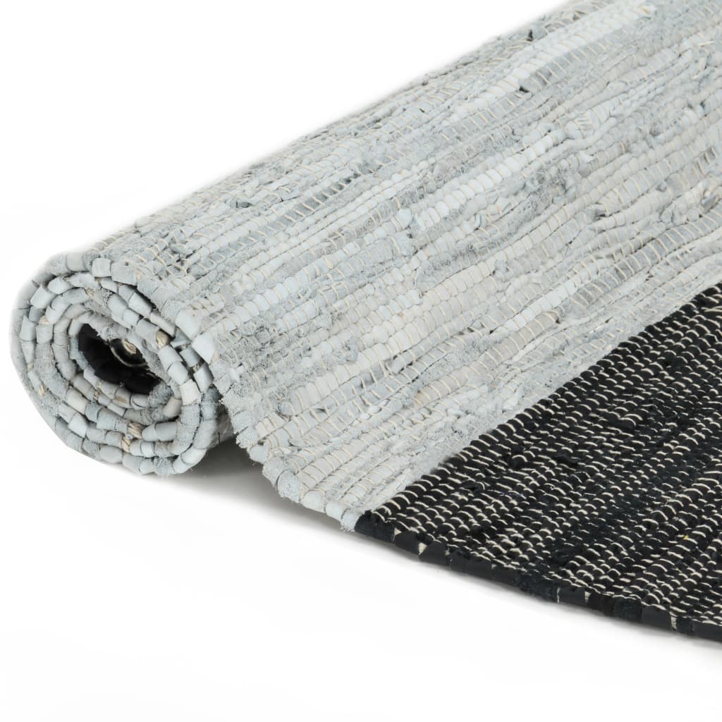 Handgewebter Chindi-Teppich Leder 120x170 cm Hellgrau Schwarz