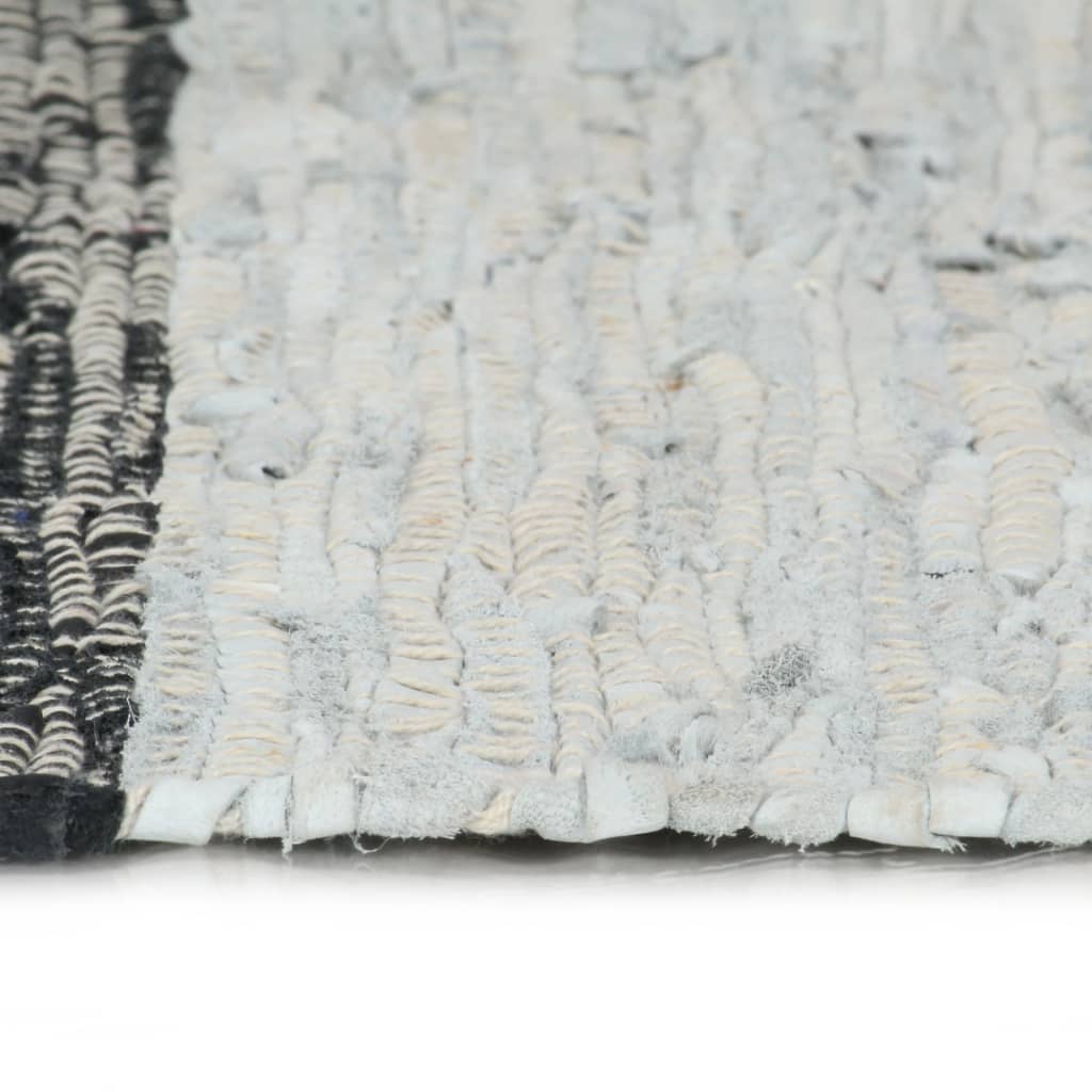 Handgewebter Chindi-Teppich Leder 160x230 cm Hellgrau Schwarz