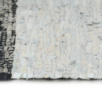 Thumbnail for Handgewebter Chindi-Teppich Leder 160x230 cm Hellgrau Schwarz