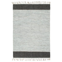 Thumbnail for Handgewebter Chindi-Teppich Leder 190x280 cm Hellgrau Schwarz