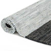 Thumbnail for Handgewebter Chindi-Teppich Leder 190x280 cm Hellgrau Schwarz
