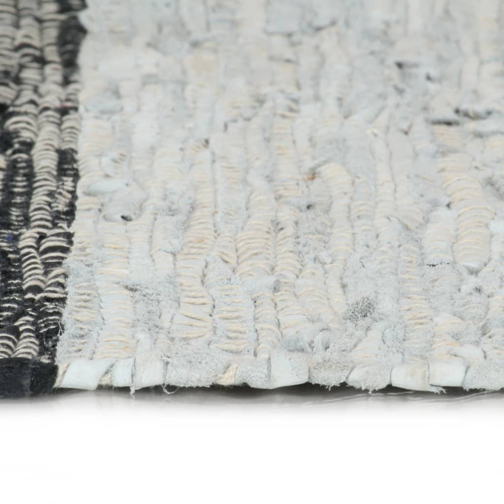 Handgewebter Chindi-Teppich Leder 190x280 cm Hellgrau Schwarz
