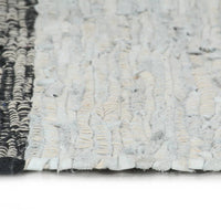 Thumbnail for Handgewebter Chindi-Teppich Leder 190x280 cm Hellgrau Schwarz