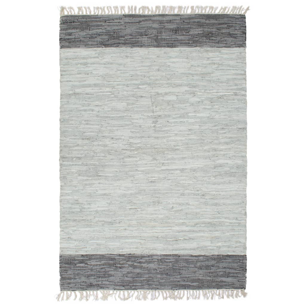 Handgewebter Chindi-Teppich Leder 120x170 cm Grau