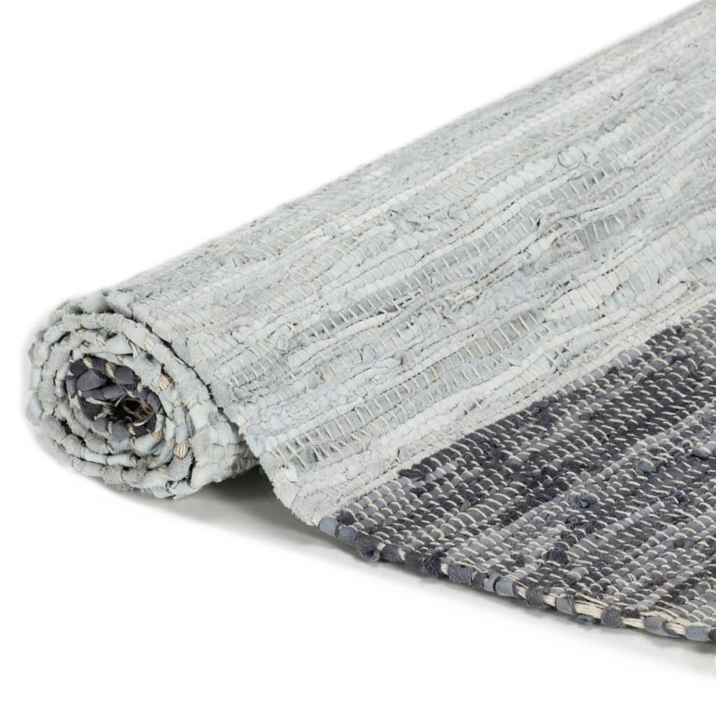 Handgewebter Chindi-Teppich Leder 190x280 cm Grau