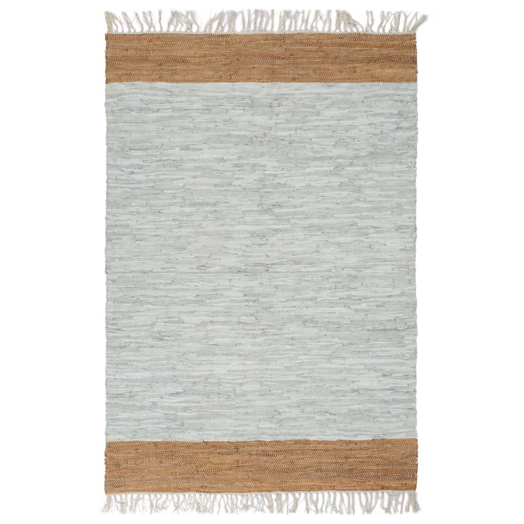 Handgewebter Chindi-Teppich Leder 190x280cm Hellgrau Hellbraun