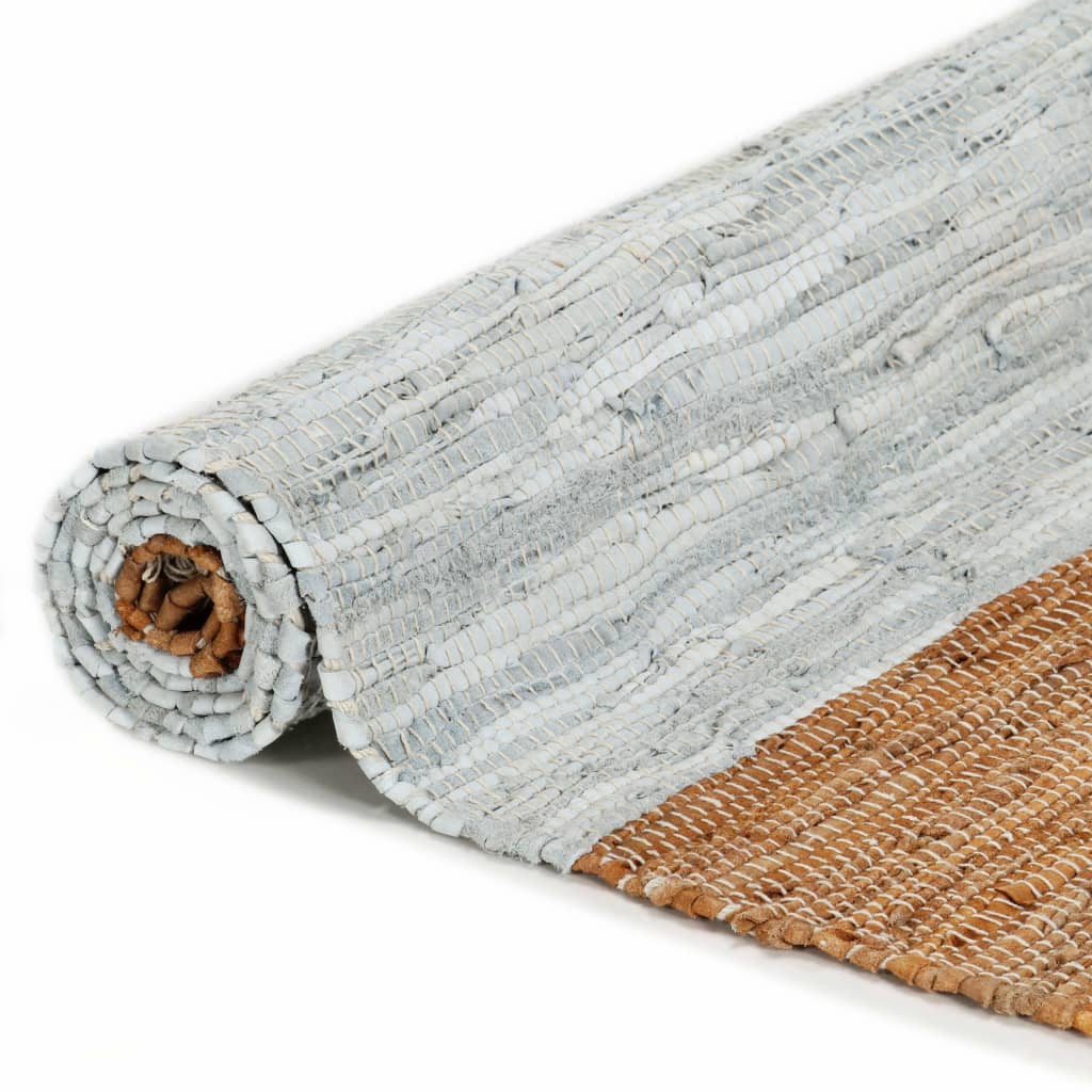 Handgewebter Chindi-Teppich Leder 190x280cm Hellgrau Hellbraun