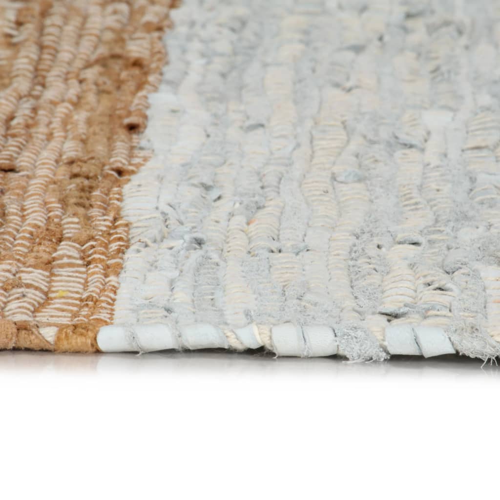 Handgewebter Chindi-Teppich Leder 190x280cm Hellgrau Hellbraun
