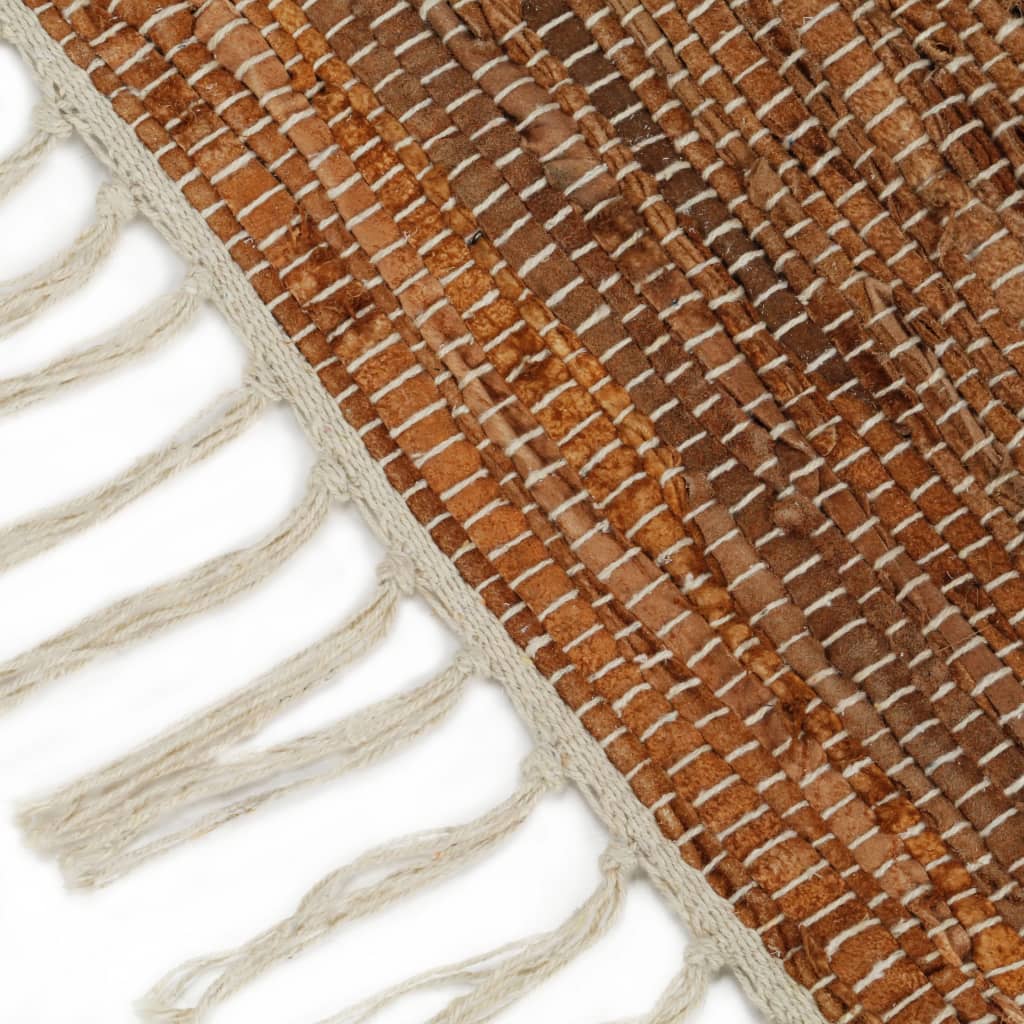 Handgewebter Chindi-Teppich Leder 190x280cm Hellgrau Hellbraun