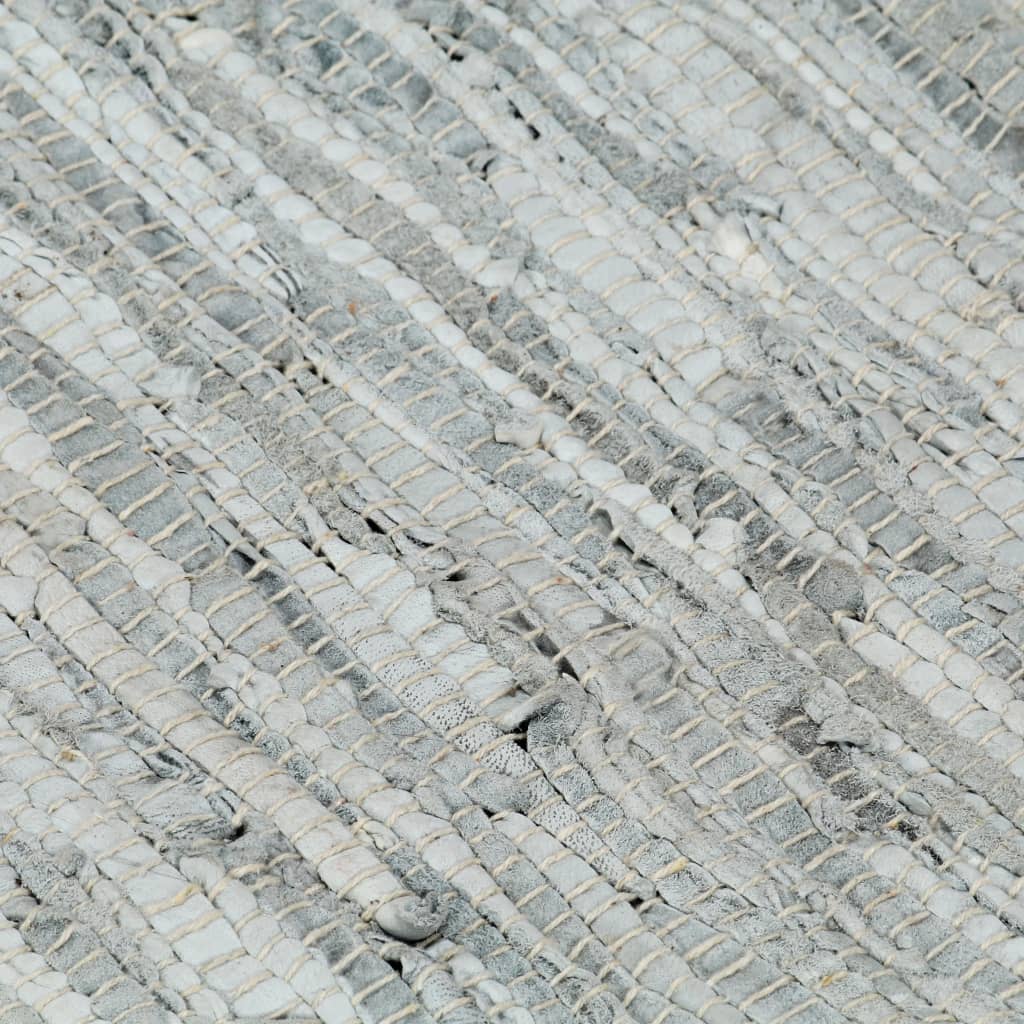 Handgewebter Chindi-Teppich Leder 190x280cm Hellgrau Hellbraun