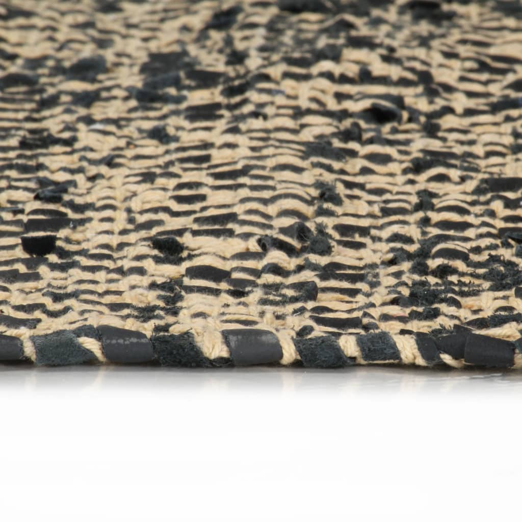 Handgewebter Chindi-Teppich Leder Baumwolle 160x230cm Schwarz