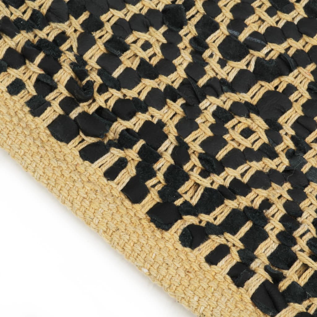 Handgewebter Chindi-Teppich Leder Baumwolle 160x230cm Schwarz