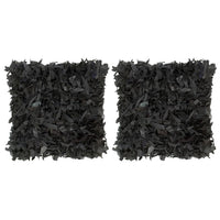 Thumbnail for Kissen 2 Stk. Hochflor Schwarz 45 x 45 cm Leder und Baumwolle