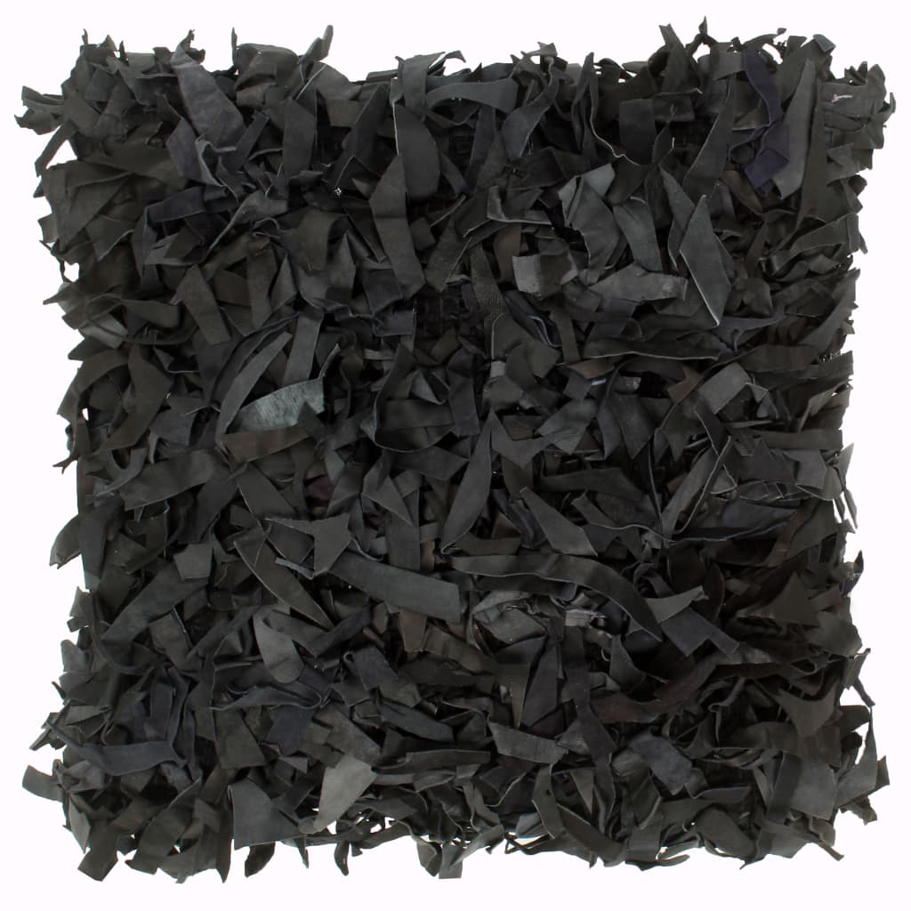 Kissen 2 Stk. Hochflor Schwarz 45 x 45 cm Leder und Baumwolle
