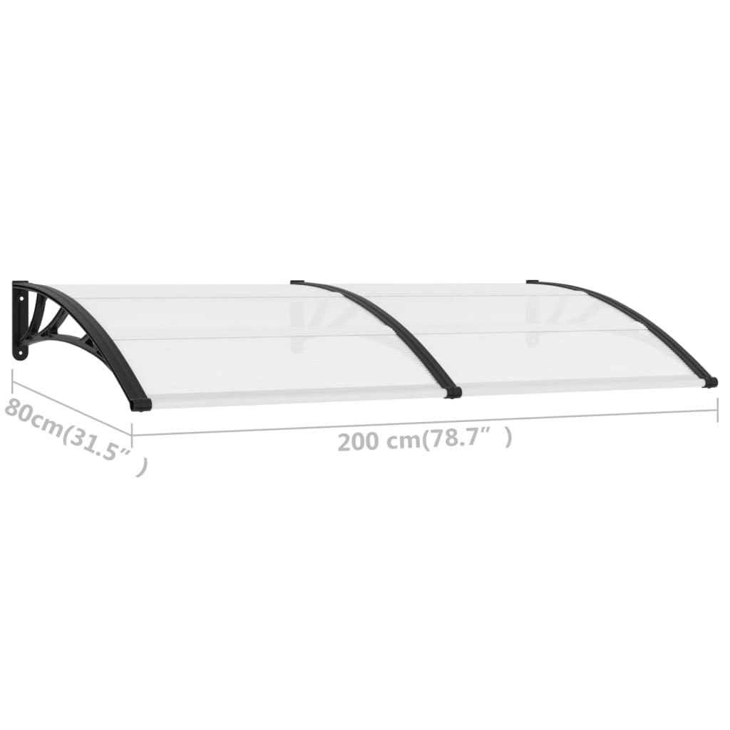 Türvordach Schwarz und Transparent 200×80 cm PC
