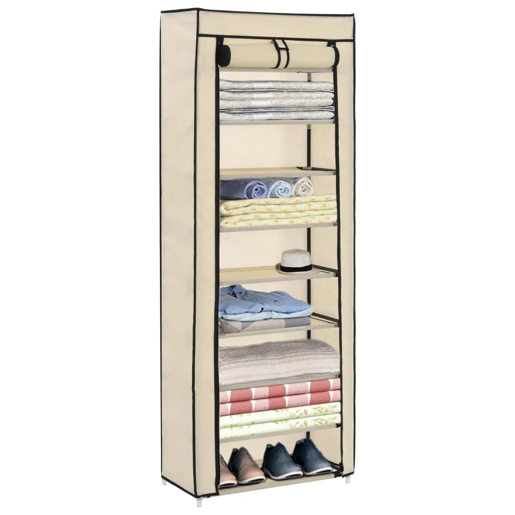 Schuhschrank mit Abdeckung Cremeweiß 57 x 29 x 162 cm Stoff