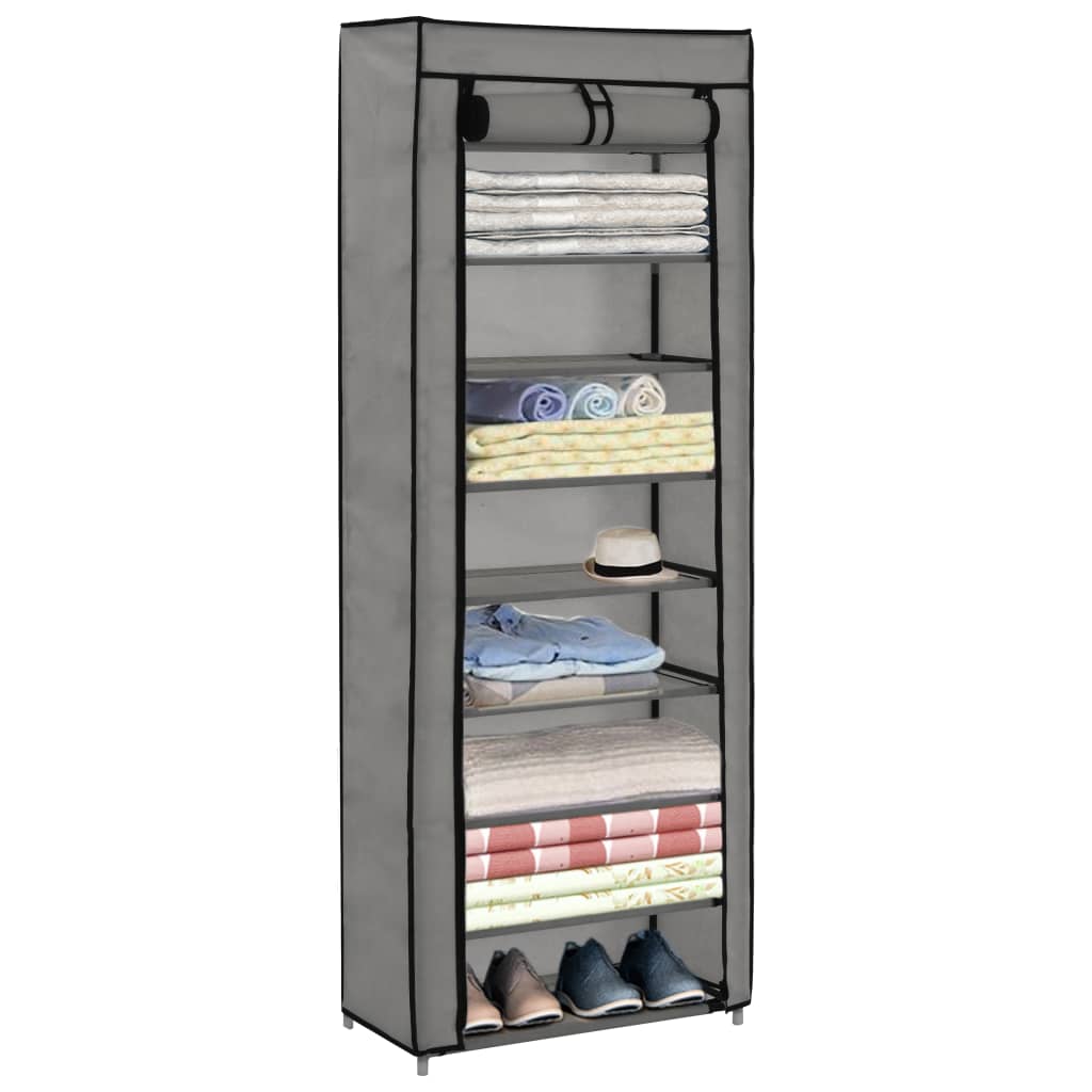 Schuhschrank mit Abdeckung Grau 57 x 29 x 162 cm Stoff