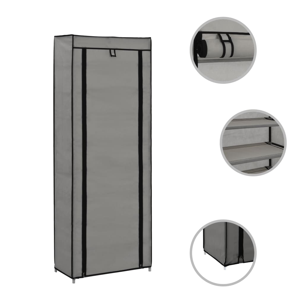 Schuhschrank mit Abdeckung Grau 57 x 29 x 162 cm Stoff