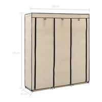 Thumbnail for Kleiderschrank mit Fächern und Stangen Creme 150x45x175cm Stoff