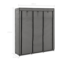 Thumbnail for Kleiderschrank mit Fächern und Stangen Grau 150x45x175cm Stoff