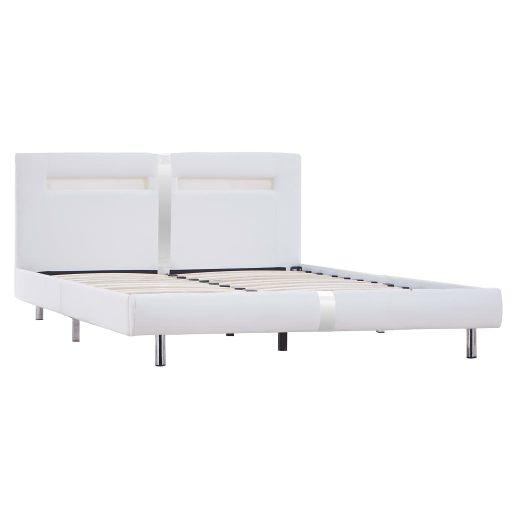 Bettgestell mit LED Weiß Kunstleder 120 x 200 cm
