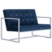 Thumbnail for 2-Sitzer-Sofa mit Armlehnen Blau Chrom und Samt