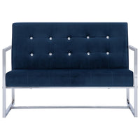 Thumbnail for 2-Sitzer-Sofa mit Armlehnen Blau Chrom und Samt