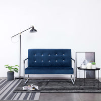 Thumbnail for 2-Sitzer-Sofa mit Armlehnen Blau Chrom und Samt