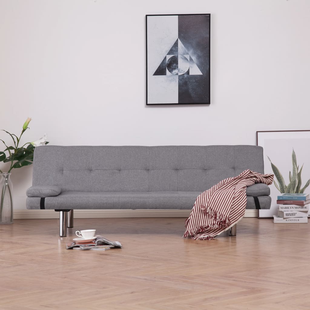Schlafsofa mit zwei Kissen Hellgrau Polyester