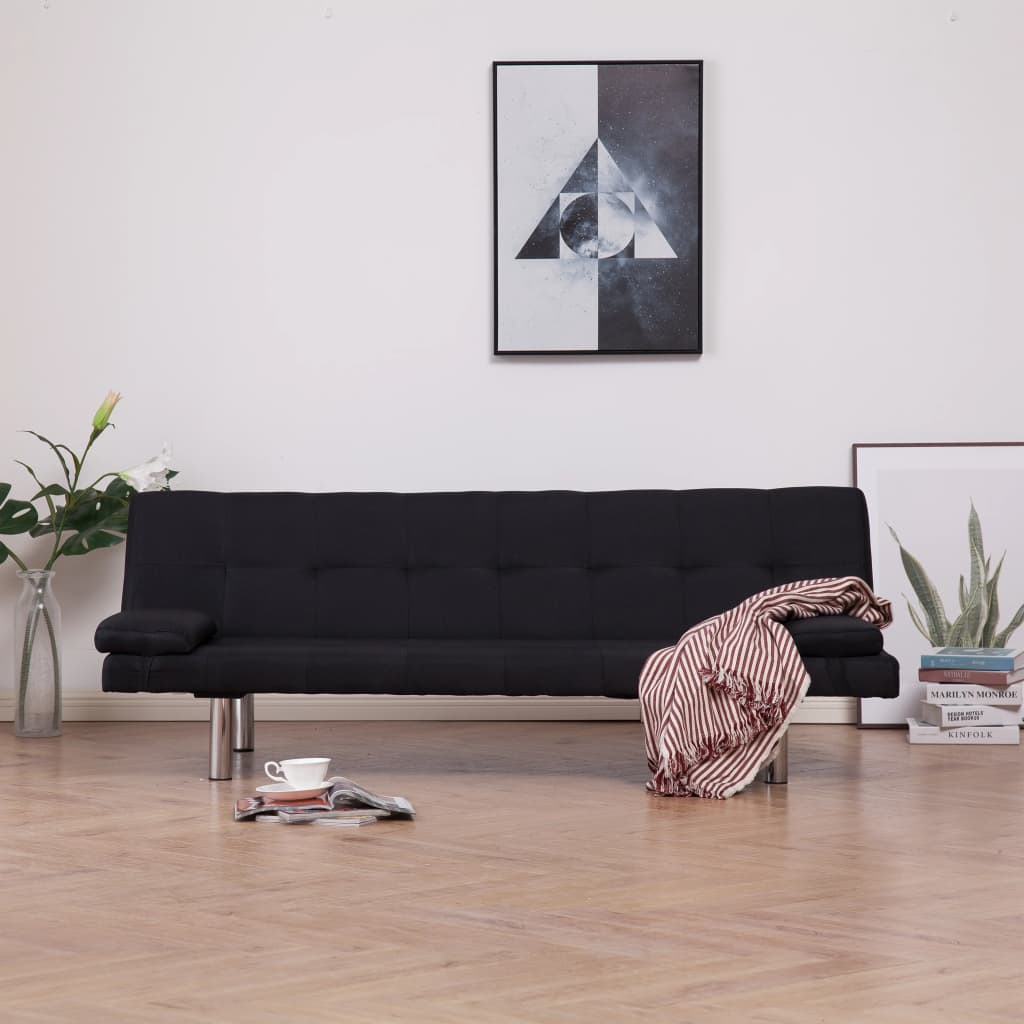 Schlafsofa mit zwei Kissen Schwarz Polyester