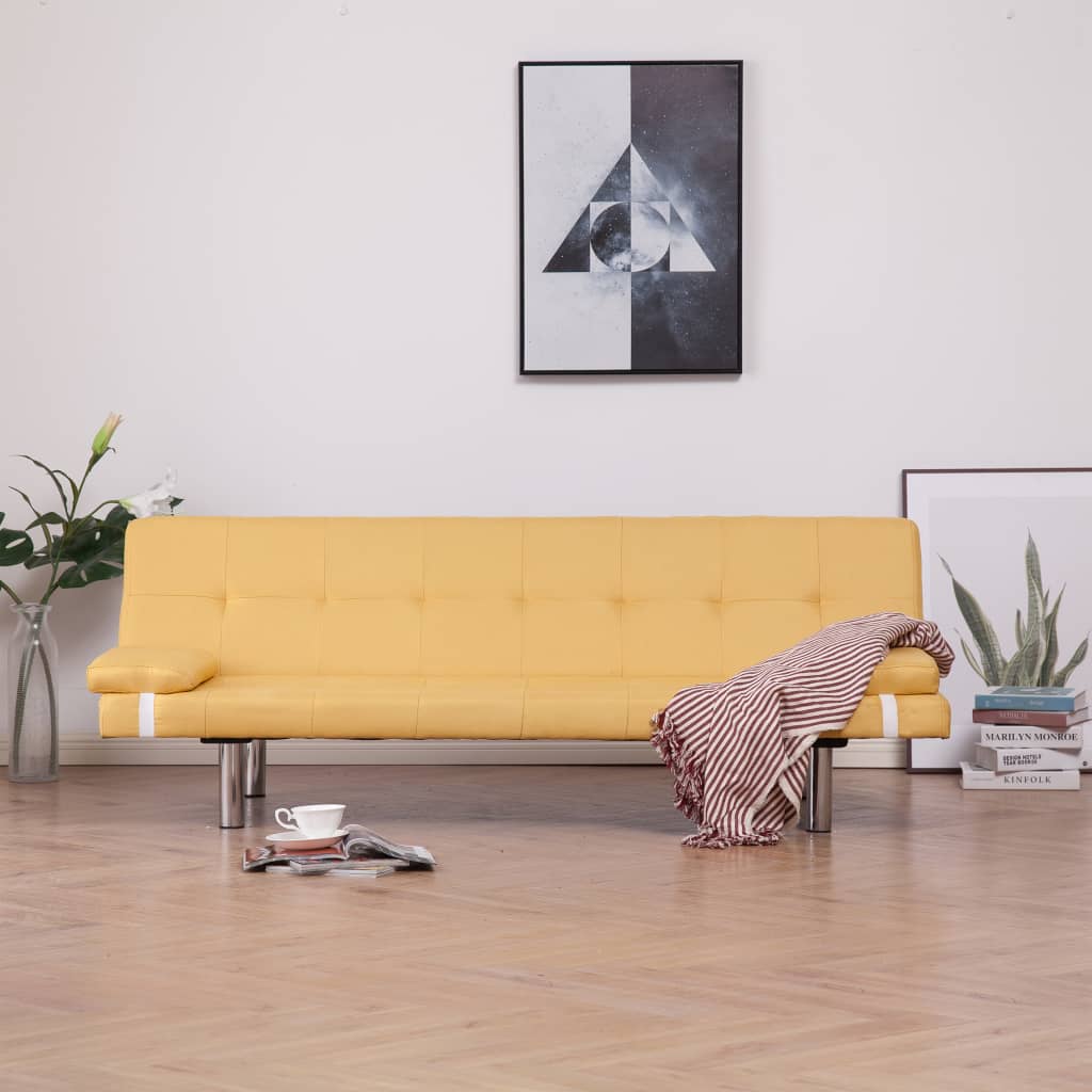 Schlafsofa mit zwei Kissen Gelb Polyester