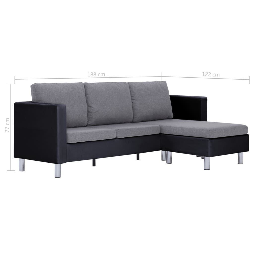 282204 vidaXL 3-Seater Sofa with Cushions Black Faux Leather