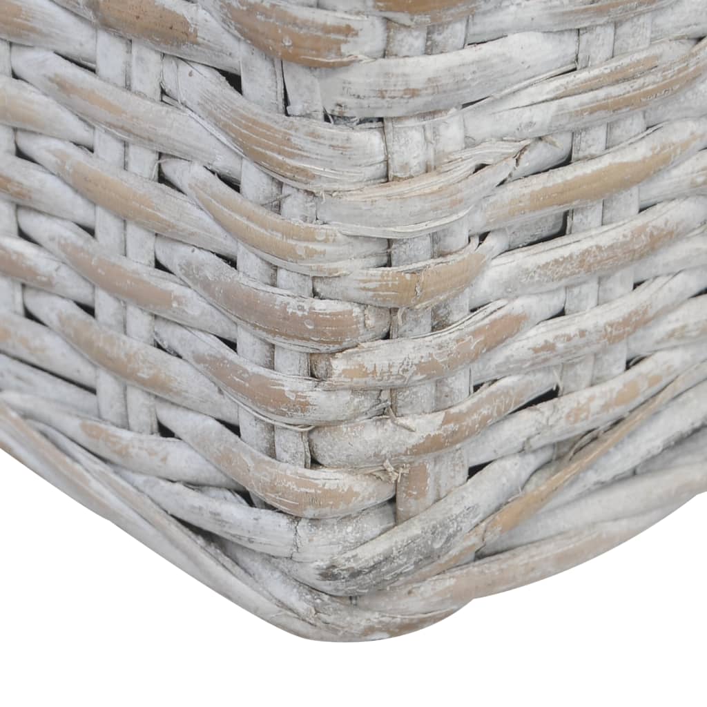 3-Sitzer-Sofa mit Polstern Grau Natürliches Rattan