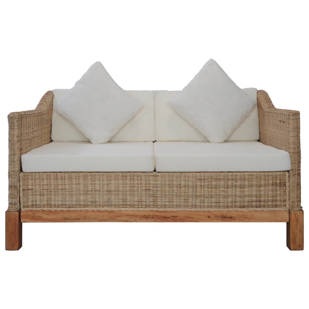 2-Sitzer-Sofa mit Auflagen Natur Rattan
