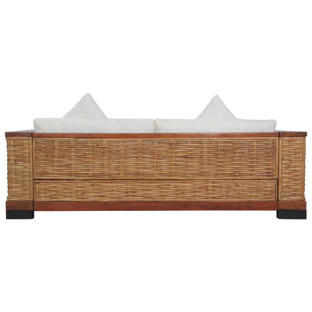 3-Sitzer-Sofa mit Auflagen Braun Natur Rattan