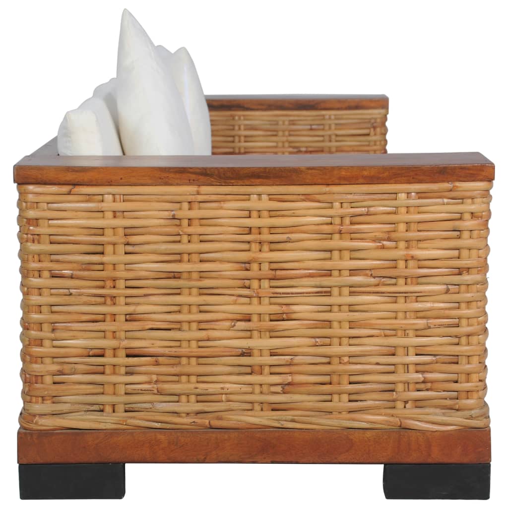 3-Sitzer-Sofa mit Auflagen Braun Natur Rattan