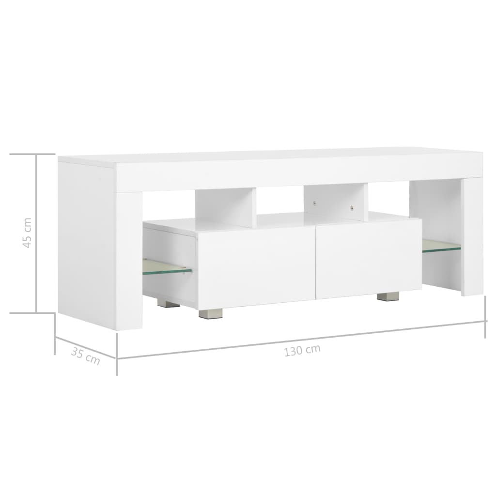TV-Schrank mit LED-Leuchten Hochglanz-Weiß 130x35x45 cm