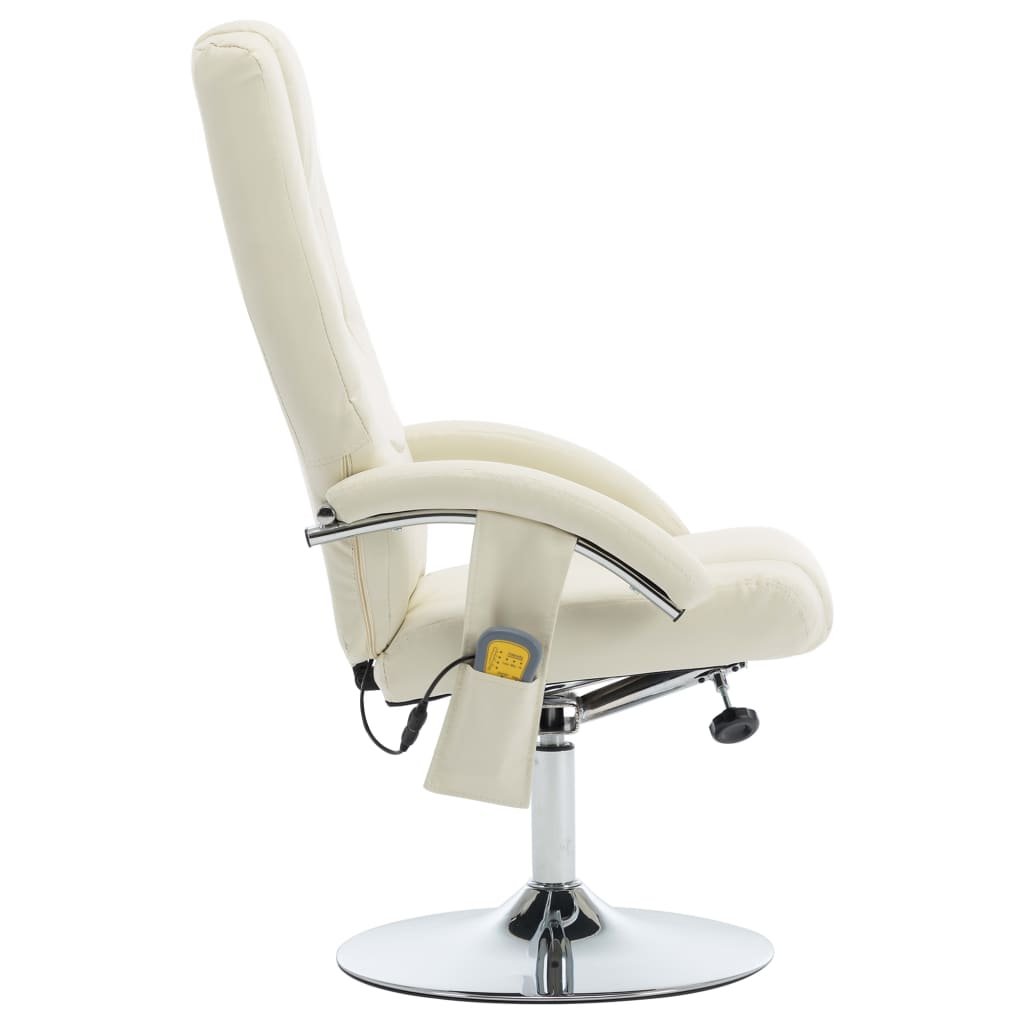 Massagesessel mit Fußhocker Cremeweiß Kunstleder