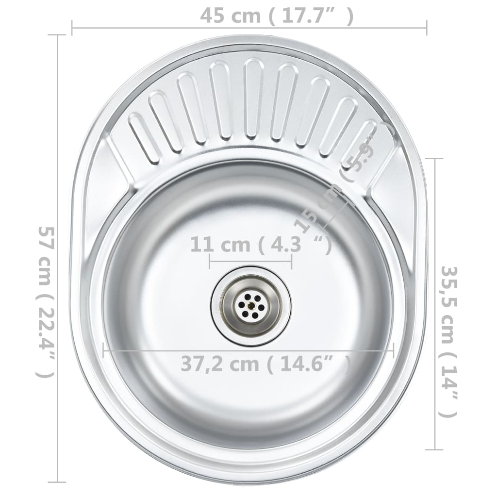 Einbauspüle mit Sieb und Siphon Oval Edelstahl