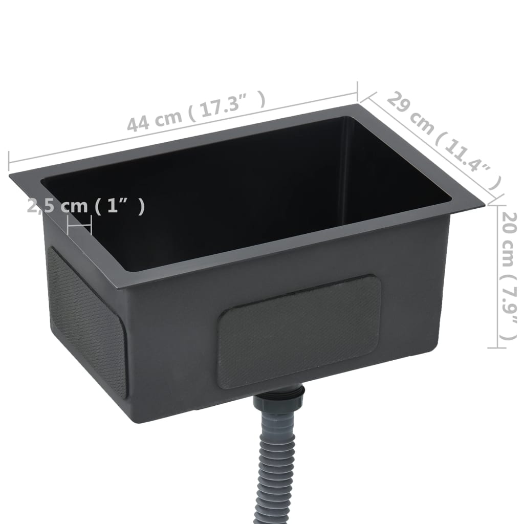 Handgemachte Einbauspüle mit Sieb Schwarz Edelstahl