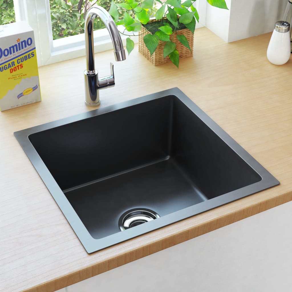 Handgemachte Einbauspüle mit Sieb Schwarz Edelstahl