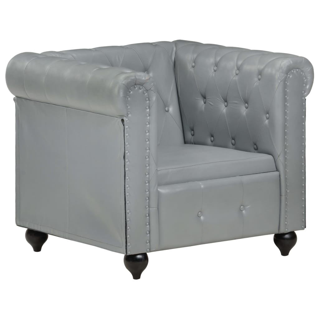 Chesterfield-Sessel Grau Echtleder