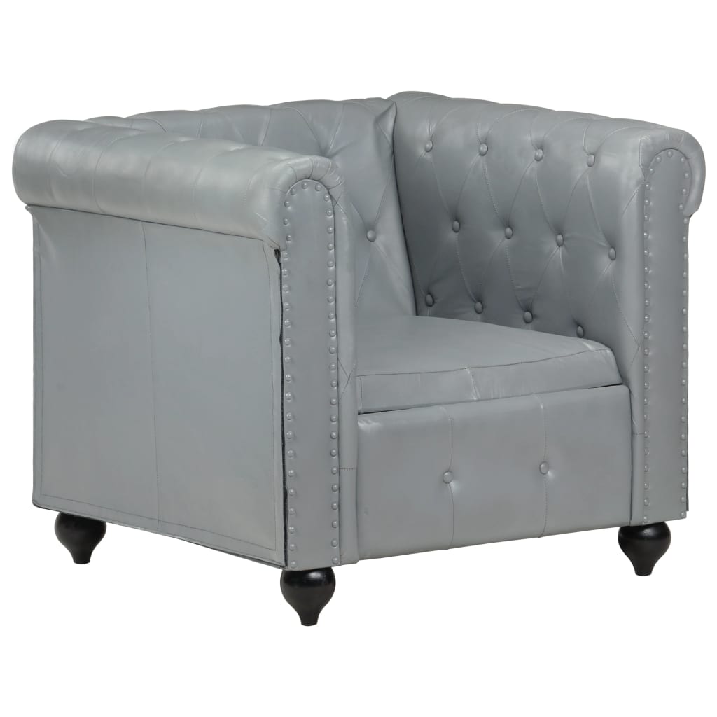 Chesterfield-Sessel Grau Echtleder