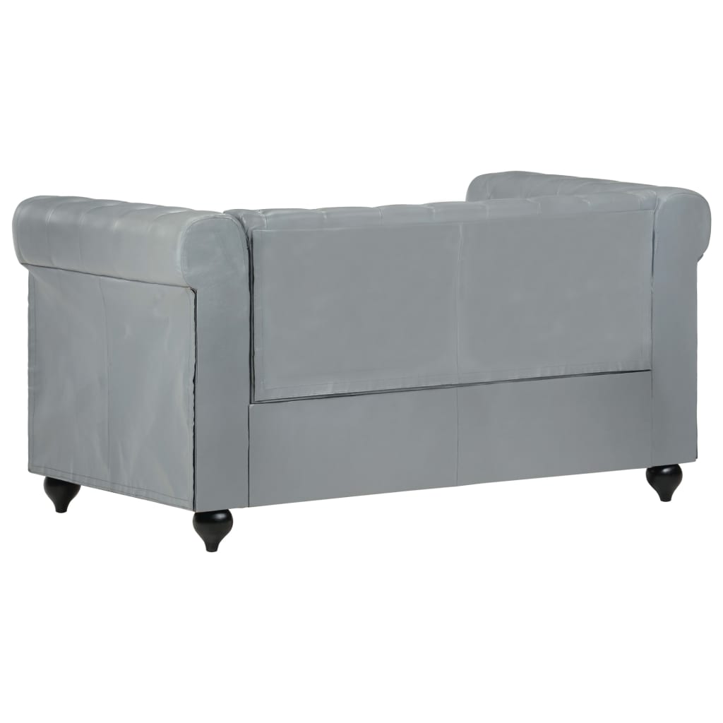 Chesterfield-Sofa 2-Sitzer Grau Echtleder