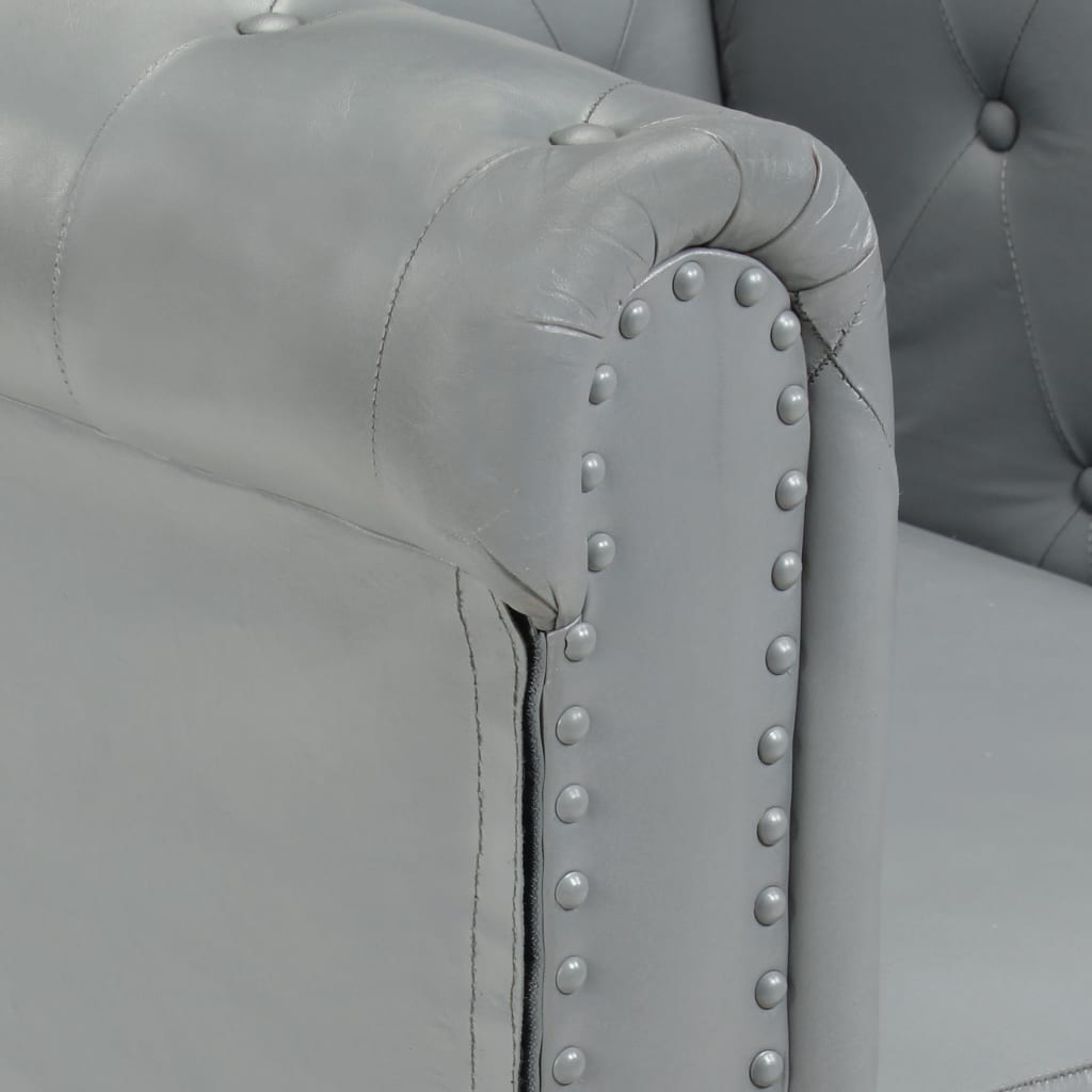 Chesterfield-Sofa 2-Sitzer Grau Echtleder