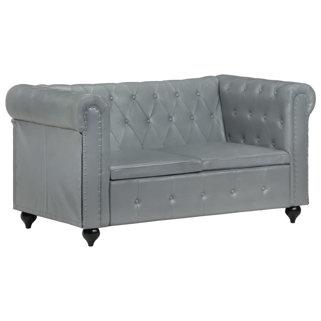 Chesterfield-Sofa 2-Sitzer Grau Echtleder